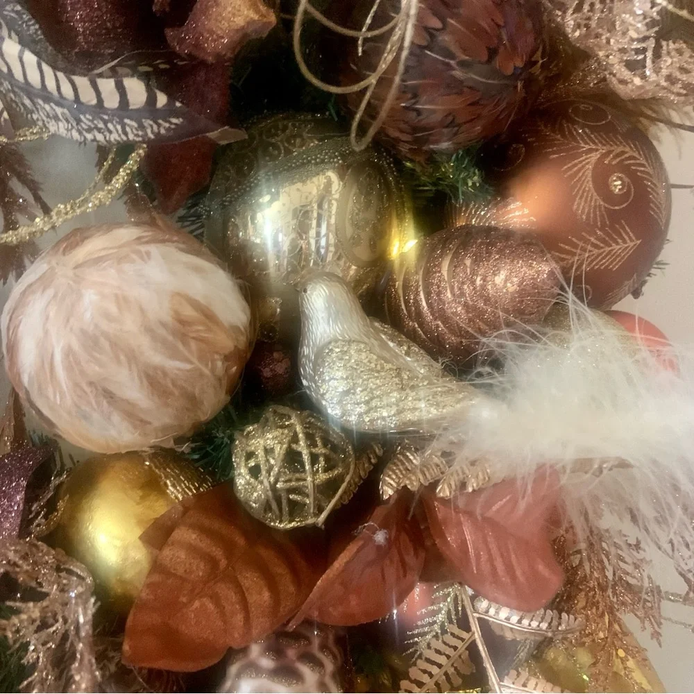 New Large 32” Elegant Floral Christmas Bronze Gold Luxury Wreath With Lights